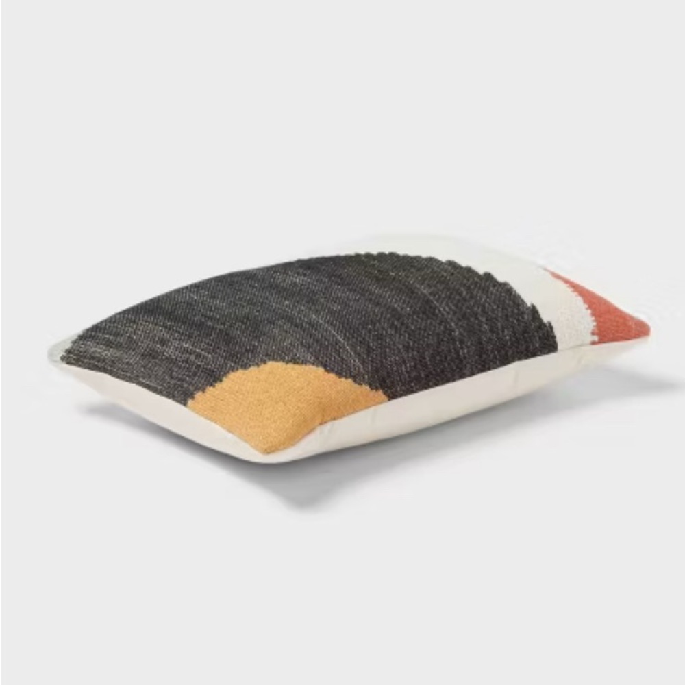 Mod Abstract Woven Colorblock Oblong Pillow Ivory/Green/Gold Jacquard Rectangle - Picture 3 of 4